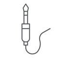 Audio jack thin line icon, wire and equipment, jack cable sign, vector graphics, a linear pattern on a white background.