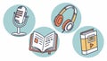 Audio, Learning, and Digital Media Icons, Knowledge Access, vector design Generative AI Royalty Free Stock Photo