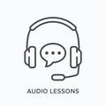 Audio lessons line icon. Vector outline illustration of headphones with microphone. Digital education pictogram