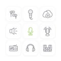 Audio line icons set, sound mixer, earbuds