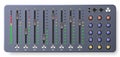 Audio mixer board. Multitrack mixing controller, sound level sliders panel with controllers and knobs vector Royalty Free Stock Photo