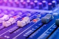 Audio mixer console and professional sound mixing with buttons and sliders Royalty Free Stock Photo