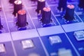 Audio mixer console and professional sound mixing with buttons and sliders Royalty Free Stock Photo