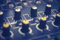 Audio mixer console and professional sound mixing with buttons and sliders Royalty Free Stock Photo