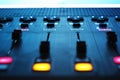 The audio mixer in the Studio, the handles move up and down, all ready to record. Royalty Free Stock Photo