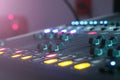 The audio mixer in the Studio, the handles move up and down, all ready to record. Royalty Free Stock Photo