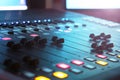 The audio mixer in the Studio, the handles move up and down, all ready to record. Royalty Free Stock Photo