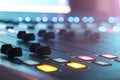 The audio mixer in the Studio, the handles move up and down, all ready to record. Royalty Free Stock Photo