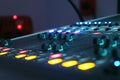 The audio mixer in the Studio, the handles move up and down, all ready to record. Royalty Free Stock Photo