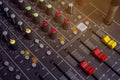 Audio mixing console knobs. Slide Red Control System audio mixer Royalty Free Stock Photo