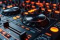 An audio mixing controller for DJ mixer with control panel equalizer in party setting Royalty Free Stock Photo