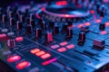 An audio mixing controller panel equalizer musical console is being used by DJ Royalty Free Stock Photo