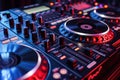An audio mixing controller panel equalizer musical console is used by DJ Royalty Free Stock Photo