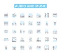 Audio and music linear icons set. Melody, Rhythm, Harmony, Tempo, Beat, Groove, Vibe line vector and concept signs