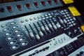 Audio music mixer console on a black background. Sound studio mixing desk Royalty Free Stock Photo