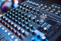 Audio music mixer console on a black background. Sound studio mixing desk Royalty Free Stock Photo