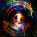 Audio music Speaker with color effect. Cosmic space and stars, cosmic abstract background. space music, music concept.