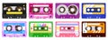 Audio record tapes. Retro 90s music cassette, vintage music mix audio cassette, 80s audio tape isolated vector Royalty Free Stock Photo