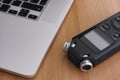 Audio recorder and laptop Royalty Free Stock Photo