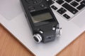 Audio recorder and laptop Royalty Free Stock Photo