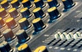 Audio sound mixer console. Sound mixing desk. Music mixer control panel in recording studio. Audio mixing console with faders Royalty Free Stock Photo