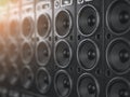 Audio sound speaker system. Black loudspeakers in a row with DO