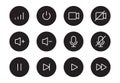 Audio sound, video player button line icon. Music play, sound mute, pause button thin editable line icon set. Microphone Royalty Free Stock Photo