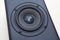 Audio speaker black color close up. Top view. Royalty Free Stock Photo