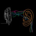 Audio speaker dynamic vector line art noodles of ears