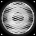 Audio speaker, realistic silver audio speaker on black background. Vector, cartoon illustration Royalty Free Stock Photo