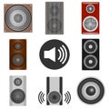 Audio speakers in different sizes and colors. Vector illustration. Loudspeaker objects. Set of different sound speaker Royalty Free Stock Photo
