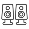 Audio speakers line icon. Two loud stereo sound devices symbol, outline style pictogram on white background. Multimedia Royalty Free Stock Photo