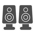 Audio speakers solid icon. Two loud stereo sound devices symbol, glyph style pictogram on white background. Multimedia Royalty Free Stock Photo