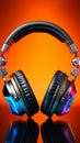 Audio spectrum Headphones on background create a dynamic music banner