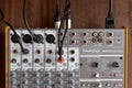 Ontario, Canada - May 21 2018: Audio studio sound mixing equalizer equipment board with wires Royalty Free Stock Photo