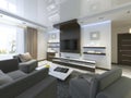 Audio system with TV and shelves in the living room Contemporary