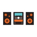 Audio system vector flat icon sound electronic equipment. Black stereo music speaker. Set home acoustic bass