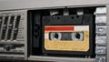 Audio Tape Recorder Playback, Insert and Eject Yellow Audio Cassette Close-Up