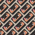 Audio tapes seamless vector pattern. Audio tapes in retro style