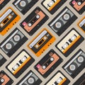 Audio tapes seamless vector pattern. Audio tapes in retro style