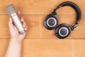 Audio Technica headphones and Rode NT1-a microphone Royalty Free Stock Photo
