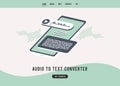 Audio to text converter concept. Transcribe voice audio messages to plain text. Online speech-to-text convert flat Royalty Free Stock Photo