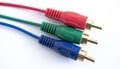 audio-video  analog cable on white background, red ,green ,blue color concept Royalty Free Stock Photo