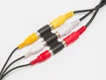 Audio and video cable connection with adapter Royalty Free Stock Photo