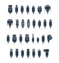 Audio, Video and Computer Cable Connectors Vector Icons in Glyph Style