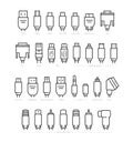 Audio, Video and Computer Cable Connectors Vector Icons in Outline Style Royalty Free Stock Photo