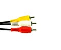 Three RCA connectors, classic analog audio and video Royalty Free Stock Photo