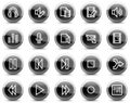 Audio video edit web icons, black circle buttons Royalty Free Stock Photo