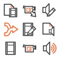 Audio video edit web icons, orange-gray contour