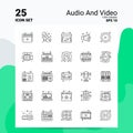 25 Audio And Video Icon Set. 100% Editable EPS 10 Files. Business Logo Concept Ideas Line icon design Royalty Free Stock Photo